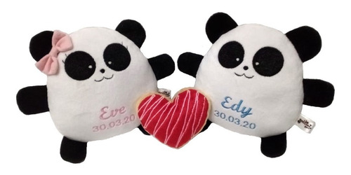 Pareja Mini Pandas Peluche Nombre Personalizado Aniversario