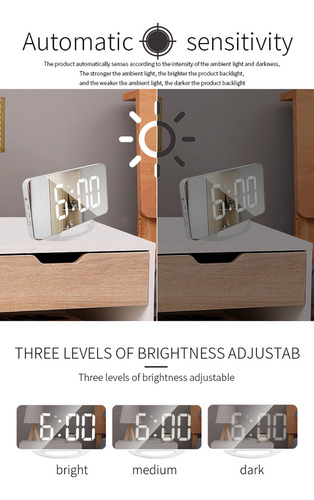 D Despertador Led Con Espejo: Brillo Ajustable,