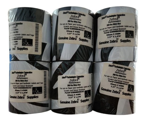 Paquete De 6 Ribbon De Cera 83x450 Mts Zebra 02000bk08345