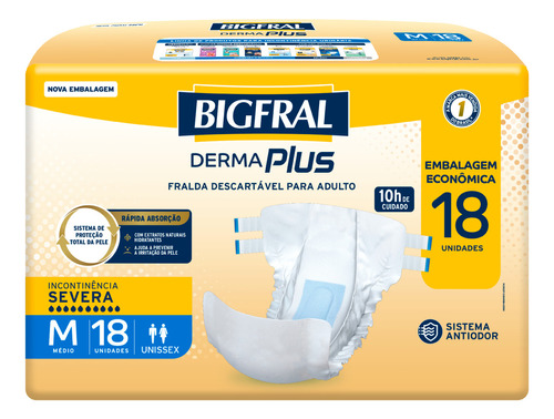 Fraldas para adultos descartáveis Bigfral  Derma Plus M de 18 unidades