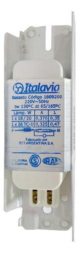 Balasto Mecánico Italvia 18 20w P/ Lampara Tubo Fluorescente