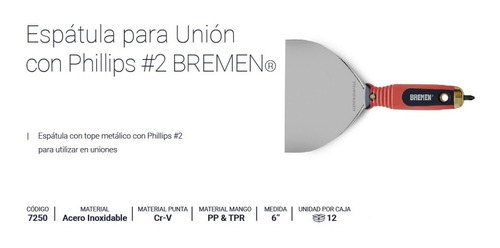 Espatula Durlock Union C/ Punta Ph2 Bremen 152mm Ac Inox Yesero Cod. 7250 Dgm