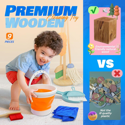 9 Piezas De Juguetes De Limpieza De Madera For Niños