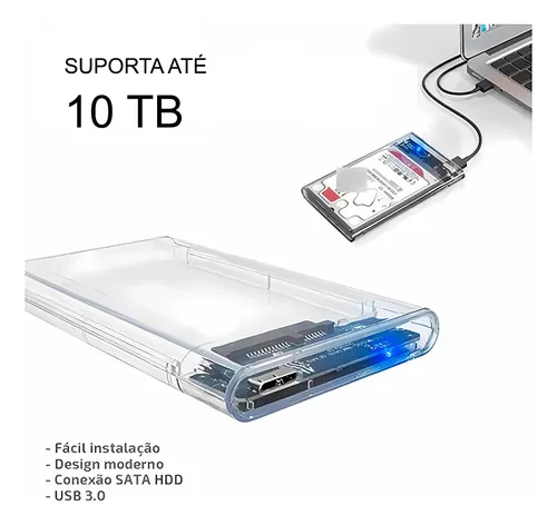 Case Para Hd Externo Transparente Usb 3.0 Sata 2.5 Notebook