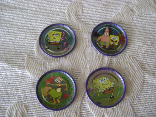 4 Tazos De Metal Bob Esponja (Usado)