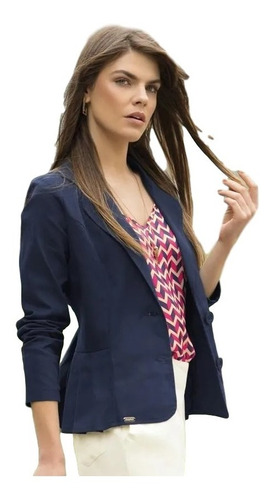 Blazer Feminino Drapeado Azul Marinho Em Sarja - 1463472