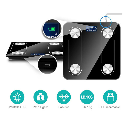 Escala De Grasa Corporal, Báscula Inteligente Bluetooth 4.0