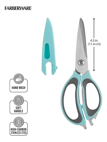 Farberware 4-in-1 Kitchen Shears, 2-piece, Aqua And Gray