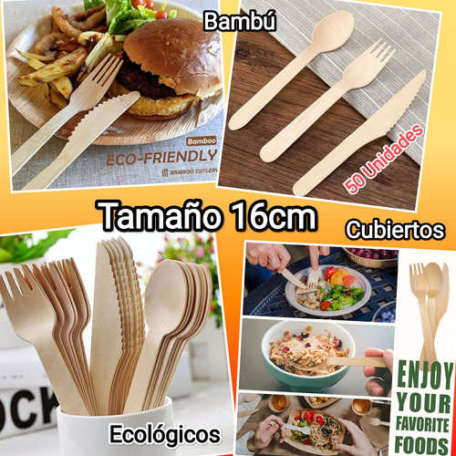 Cucharillas De Bambu Biodegradable 50 Unidades 16cm 