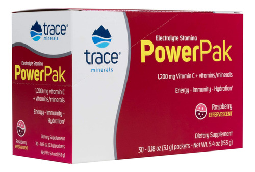 Trace Minerals Powerpak Electrolitos Y Vitamina C 30 Pzs Sabor Rasberry