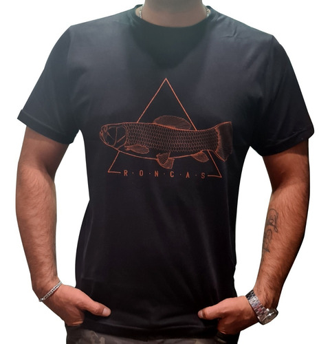 Remera Pesca Urbana Roncas Tararira Algodón M.corta Negro