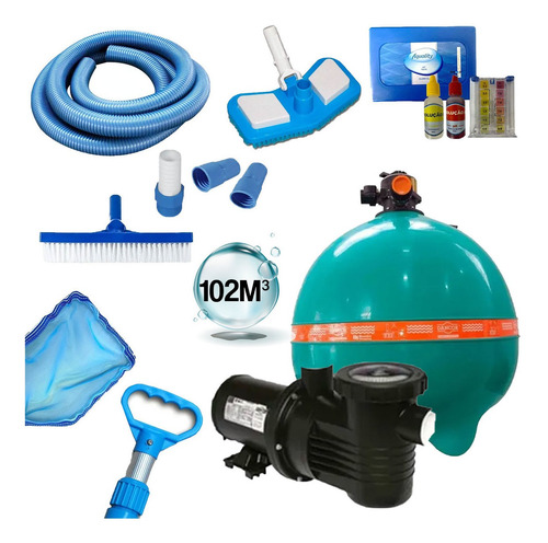 Bomba Filtro P/piscinas Grandes 102m³+kit Limpeza Completo