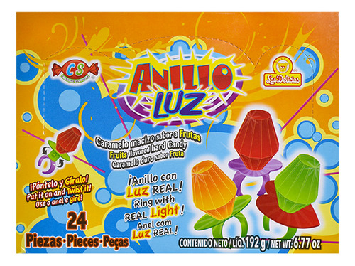 Pack 3 Anillo Luz 24 Pz C/u Caramelo Sabores Surtidos