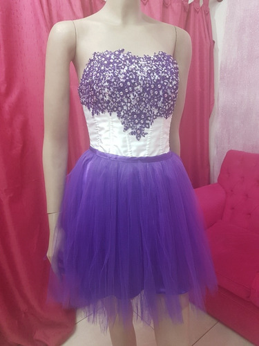 Vestido De 15 Años 3 Piezas Blanco Y Violeta