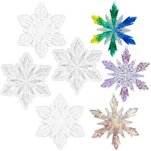 4pcs Christmas Resin Molds, Snowflake Silicone Mold Res...
