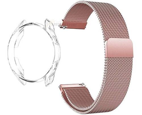 Kit Case Para Galaxy Watch 3 41mm + Pulseira Engate Rápido Cor Transparente/Rosa