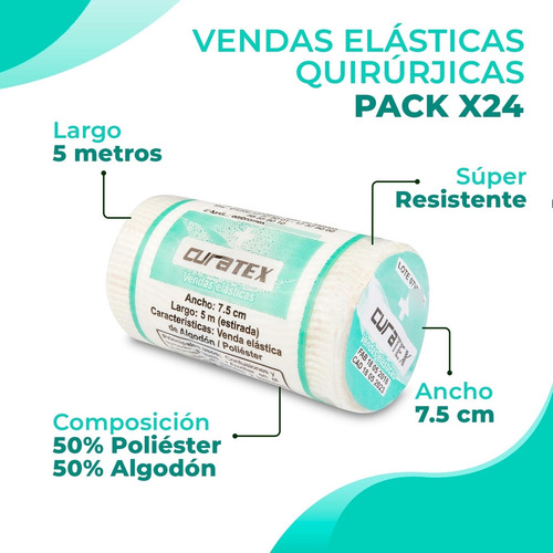 Pack De 24 Vendas Elásticas Quirúrgicas 7.5 Cm Vendaje Tra