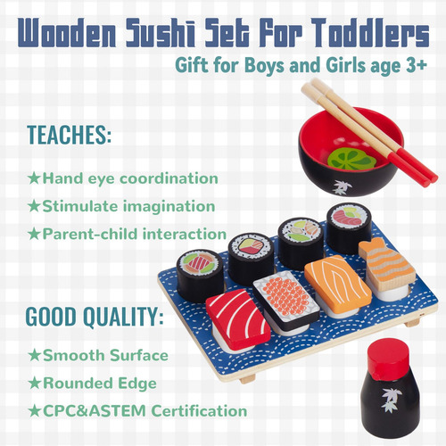 Set De Cocina Para Cortar Sushi De Madera Para Niños Color