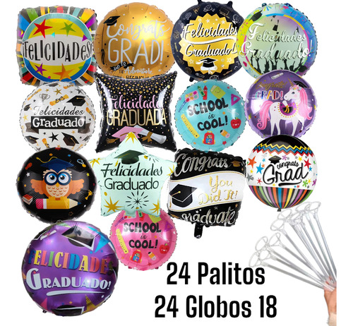 Globo Metalizado Graduación Birrete Grado Globos Látex