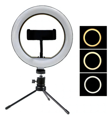 Ring Light 8 20cm Iluminação Profissional Led Selfie Tripé Cor Da Luz 3 Cores Cor Da Estrutura Preto Voltagem 110v/220v