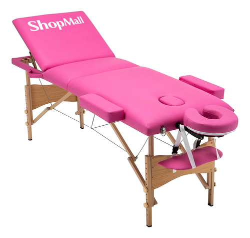 Camilla portátil para masajes de madera color rosa ShopMall CM001 