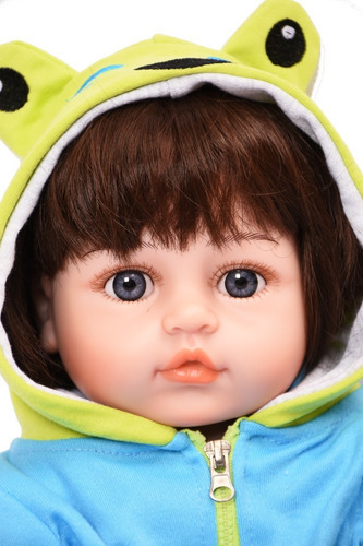 Bebe Reborn Menino Silicone- Cabelos Castanhos De Olhos Azul