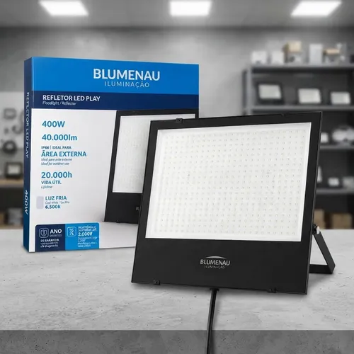 Refletor Led 400w Alumínio Bivolt Ip66 6500k Branco Frio 127/220v ​Preto Branco-frio 6500k