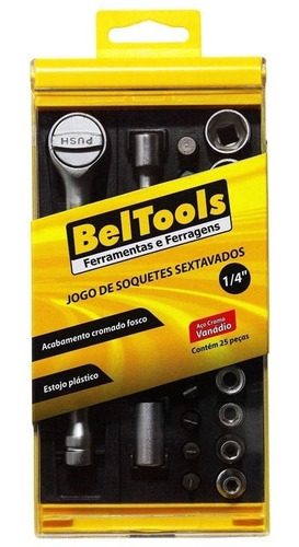 Jogo De Soquetes Sextavados 1/4 Caixa 25 Peças Beltools