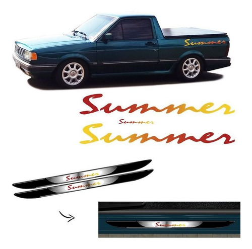 Imagem 1 de 5 de Kit Adesivo Faixa Saveiro Summer Completo + Soleira Da Porta