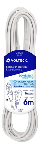 Extensión Eléctrica Doméstica, 6 M, Blanca, Volteck 48024 Color Blanco