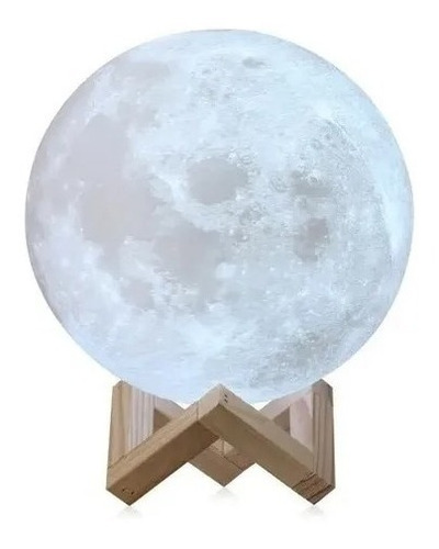 Velador  Luz Led Lampara Luna Y Planetas 3d 12cm Base Madera