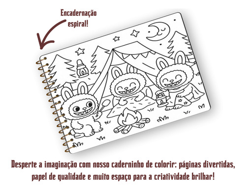Livro De Colorir Labubu Capa Dura Desenhos Variados Folha A5 Papel Gramatura 180g Edição Inédita