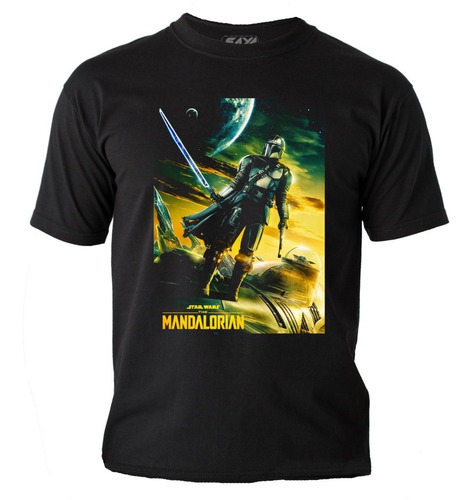 Camiseta The Mandalorian Serie En Algodón Negro