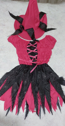 Disfraz Brujita Talle 8-10 Con Gorro Fucsia Y Negro.hermoso!