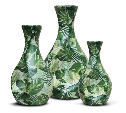 Jogo De 3 Vasos Camouflé Vert Floridos