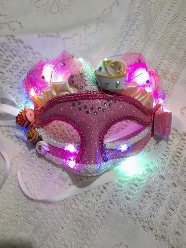 Antifaz Veneciano 15 ,novia,rosa, Con Luz Led. Cartapesta