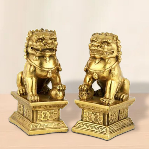 2 Figuras De Leones Guardianes De , Decoración 5cmx4cmx7cm