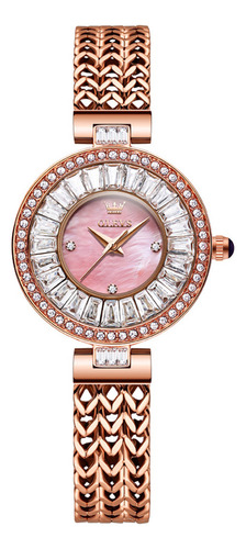 Reloj De Cuarzo Para Señora Olves Con Diamantes Fondo Rosa