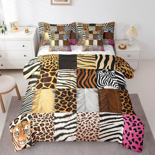Feelyou Juego De Edredón De Leopardo Con Sábanas King Size 7