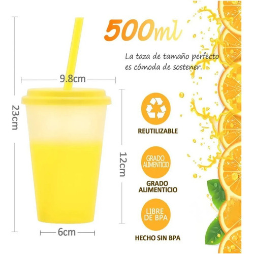 10pza Vasos Mágicos De Plástico De 475ml Con Tapa Y Popote E