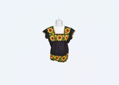 Blusa Yucateca Bordada Algodón Modelo Girasol Talla 36