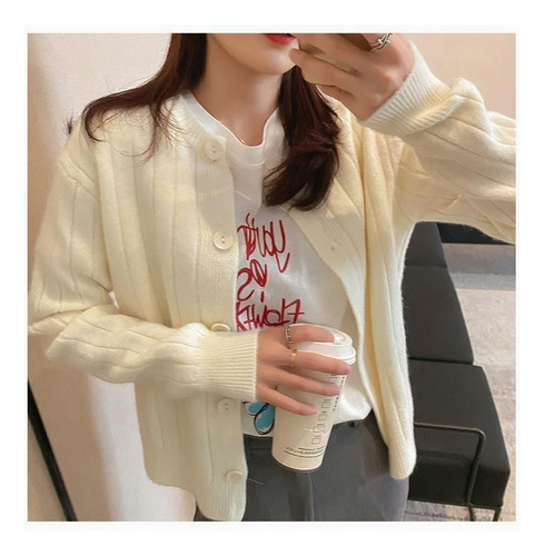 Sueter Mujer Moda Sweater Dama Abierto Botones Abrigo Ligero