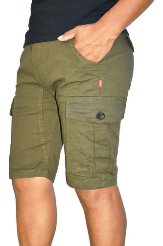 Pantalon Bermuda Short Cargo Gabardina Hombres