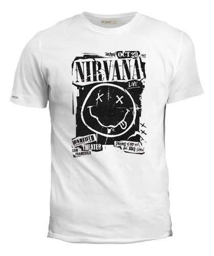 Camiseta Estampada Nirvana Live Face Banda Rock Hombre Ink 