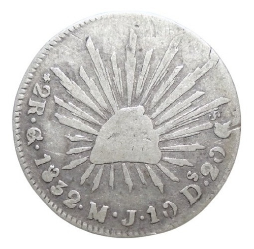 México 2 Reales Guanajuato 1832 M. J. Plata Ley 0.903