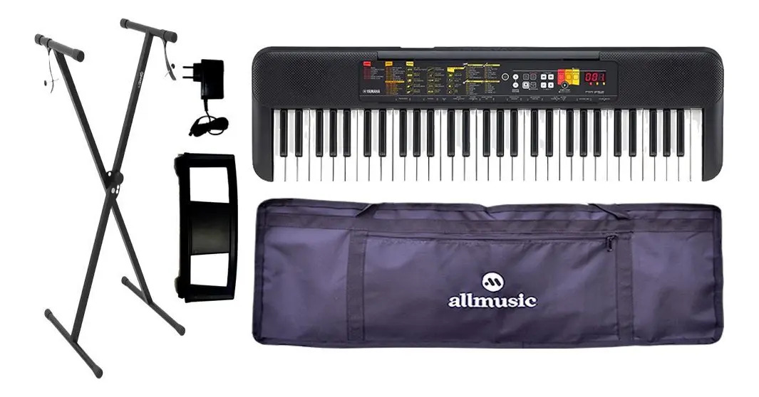 Kit Teclado Yamaha Psr-f52 Estudante +fonte+capa+suporte+nf Cor Preto 110V/220V