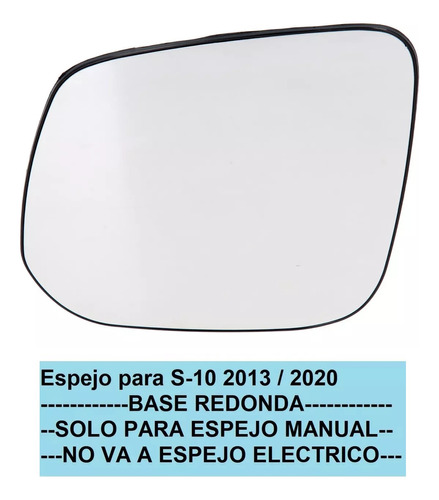 Vidrio Espejo S-10 2012 2014 2016 2018 2029 2021 Manual Izq