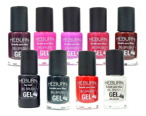 Kit 9 Esmaltes Uñas Heburn Gel Sin Cabina Manicuría Manos Color A elección