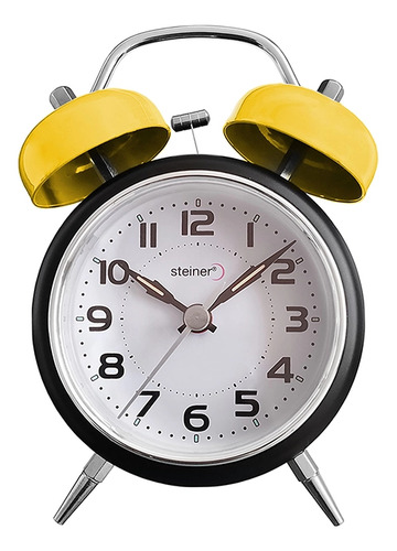 Reloj Despertador Análogo Retro Campana Steiner 13.5 Cm Color Amarillo