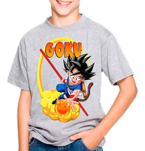 Polera Estampada 100% Algodón Niño Goku Exclusivo Bola Fuego